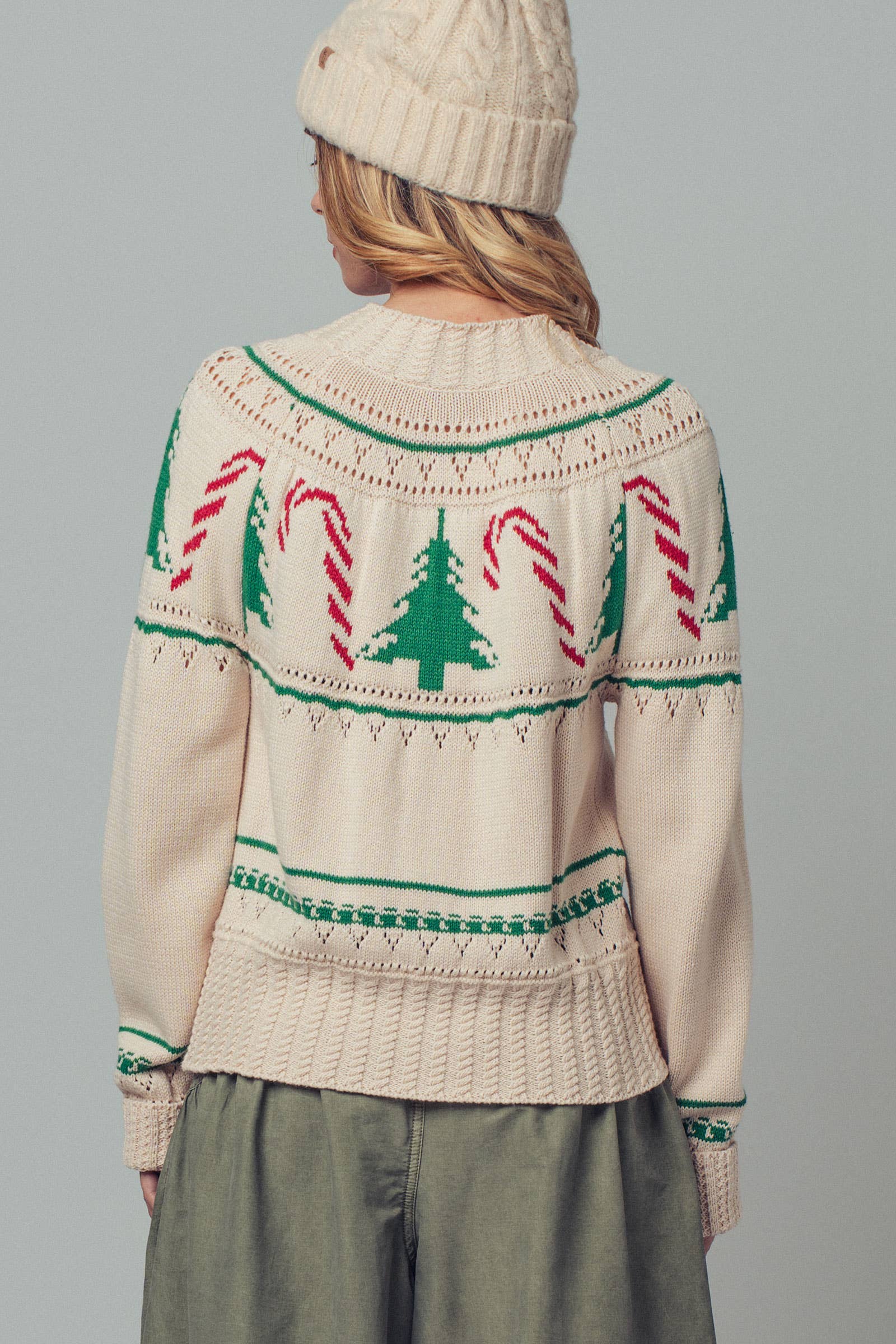 Urban Daizy Graphic Knit Eyelit Tier Button-Front Cardigan Ivory Cardigan - Women's (UDZ-KN-00150) – alternate view 6