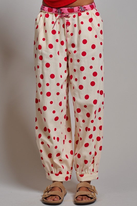 Retro Candy Pop Polka Dot Pants in CREAM RED - Women's Pants | Urban Daizy