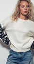 Urban Daizy Embroidered Sleeve Ivory Knit Sweater Ivory-Black Knit Sweater - Women's (UDZ-KN-00654) – alternate view 6