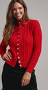 Cable Knit Mock Neck Button-Front Cardigan in RED - Women's Sweaters | Urban Daizy