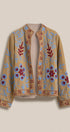 Embroidered Corduroy Jacket with Folk Floral Scroll in KHAKI - Women's Jackets & Blazers | Urban Daizy