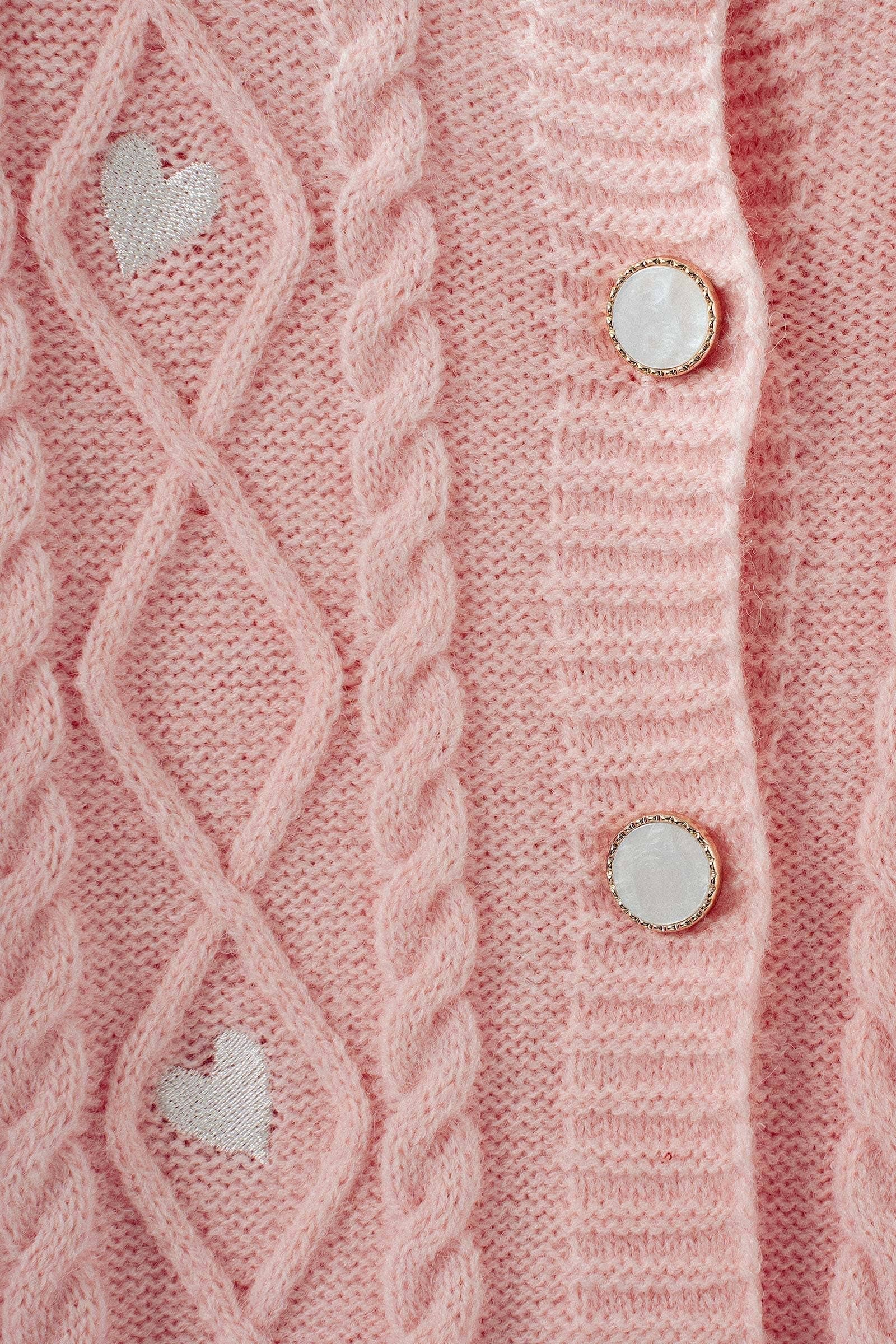Cable Knit Heart Embroidered Cardigan