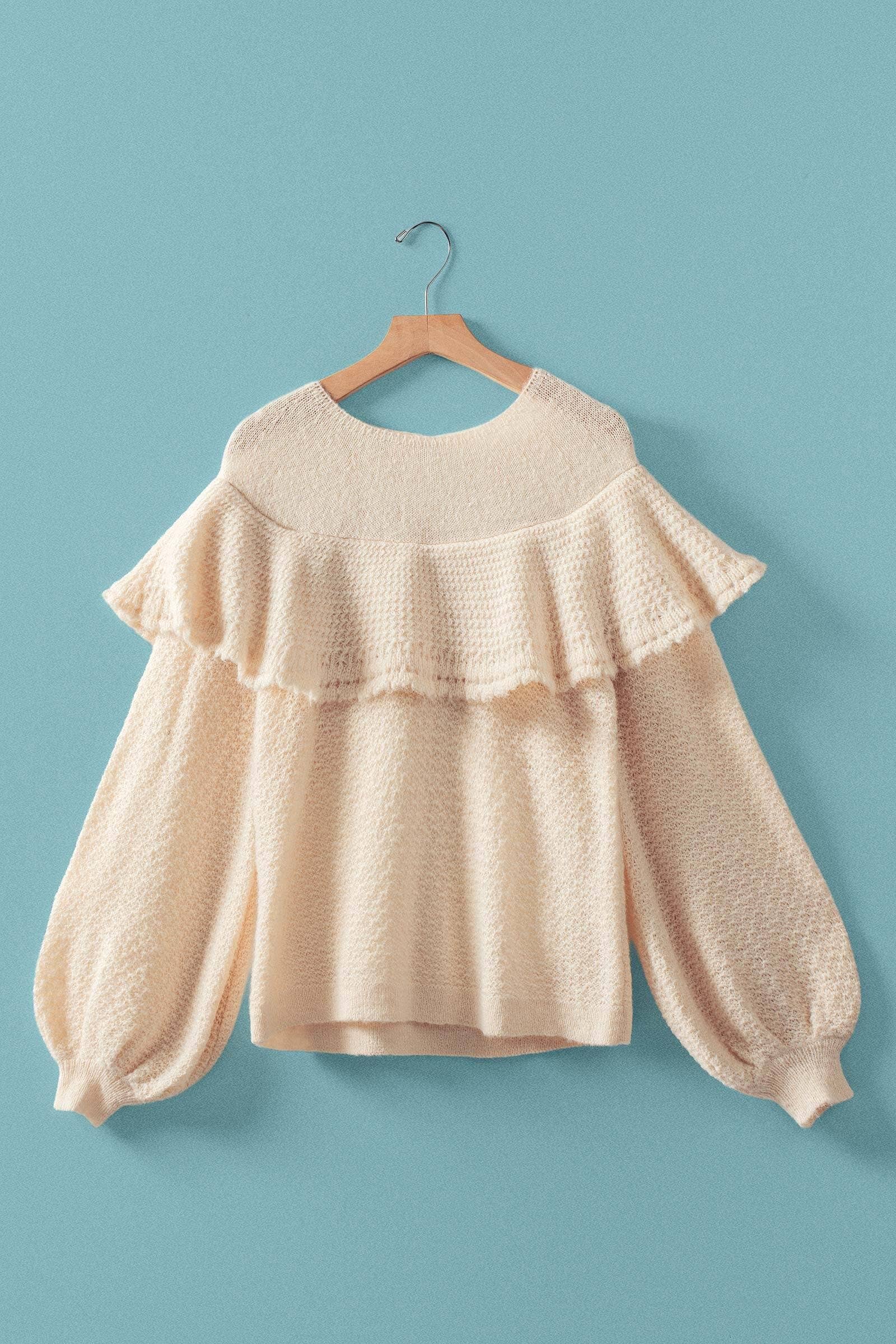 Ruffle Yoke Blouson Sleeve Knit Sweater
