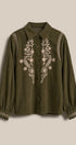 Embroidered Corduroy Western Shirt with Floral Stitch in OLIVE - Women's Shirts & Blouses | Urban Daizy