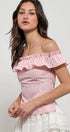 Urban Daizy Gingham Ruffle Off-Shoulder Crop Top Pink Blouse - Women's (UDZ-TP-01034) – alternate view 35