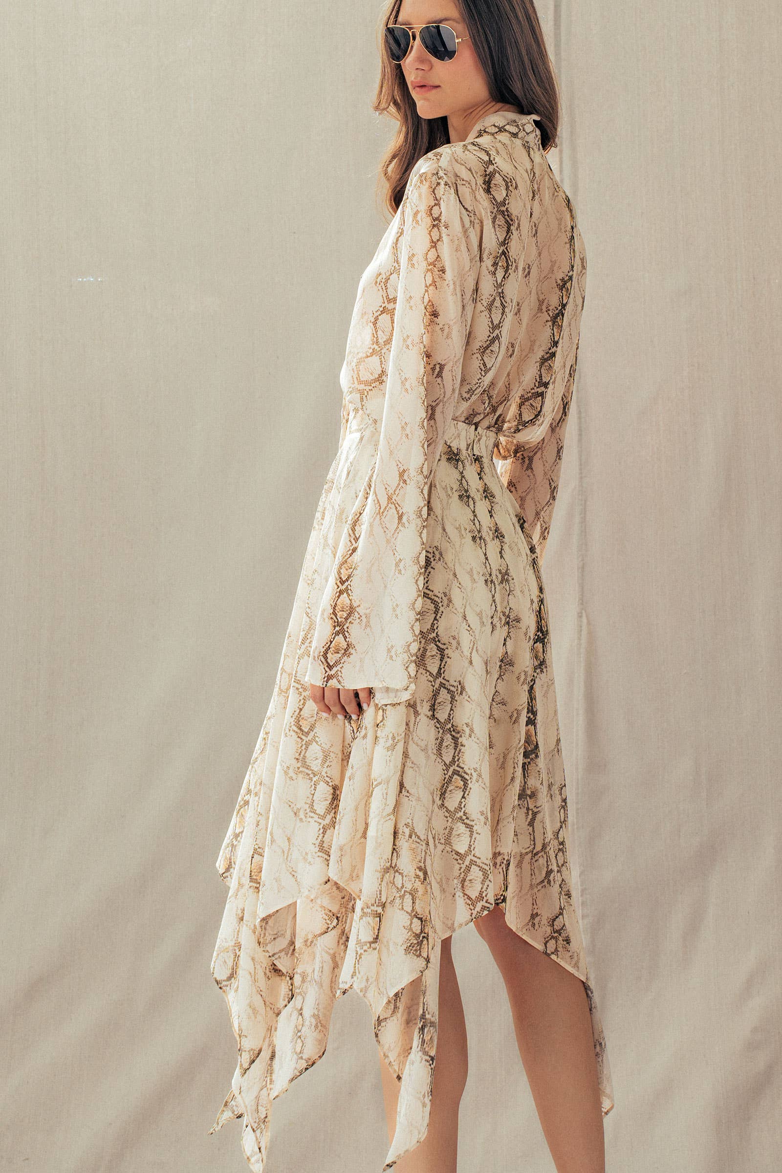 Urban Daizy Snake Print Tie Neck Blouse Long Sleeve Cream-Multi Blouse - Women's (UDZ-TP-01051) – alternate view 15