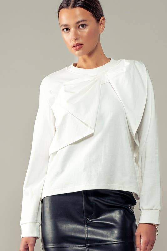 Urban Daizy Coquette Bow Statement Long Sleeve Crew Neck Top Black Blouse - Women's (UDZ-TP-00704) – alternate view 9