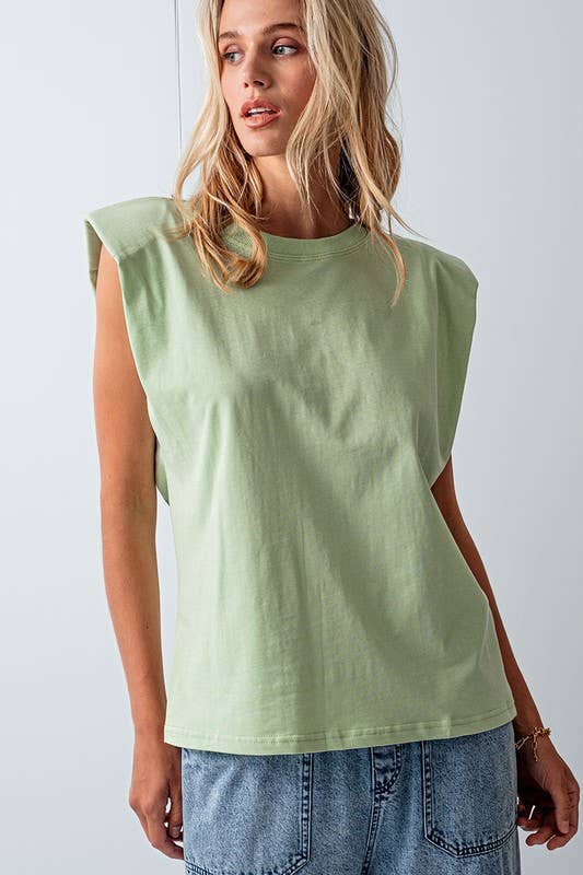 Urban Daizy Padded Shoulder Sleeveless Cotton Muscle Tee Mint T-Shirt - Women's (UDZ-TP-00589) – alternate view 14