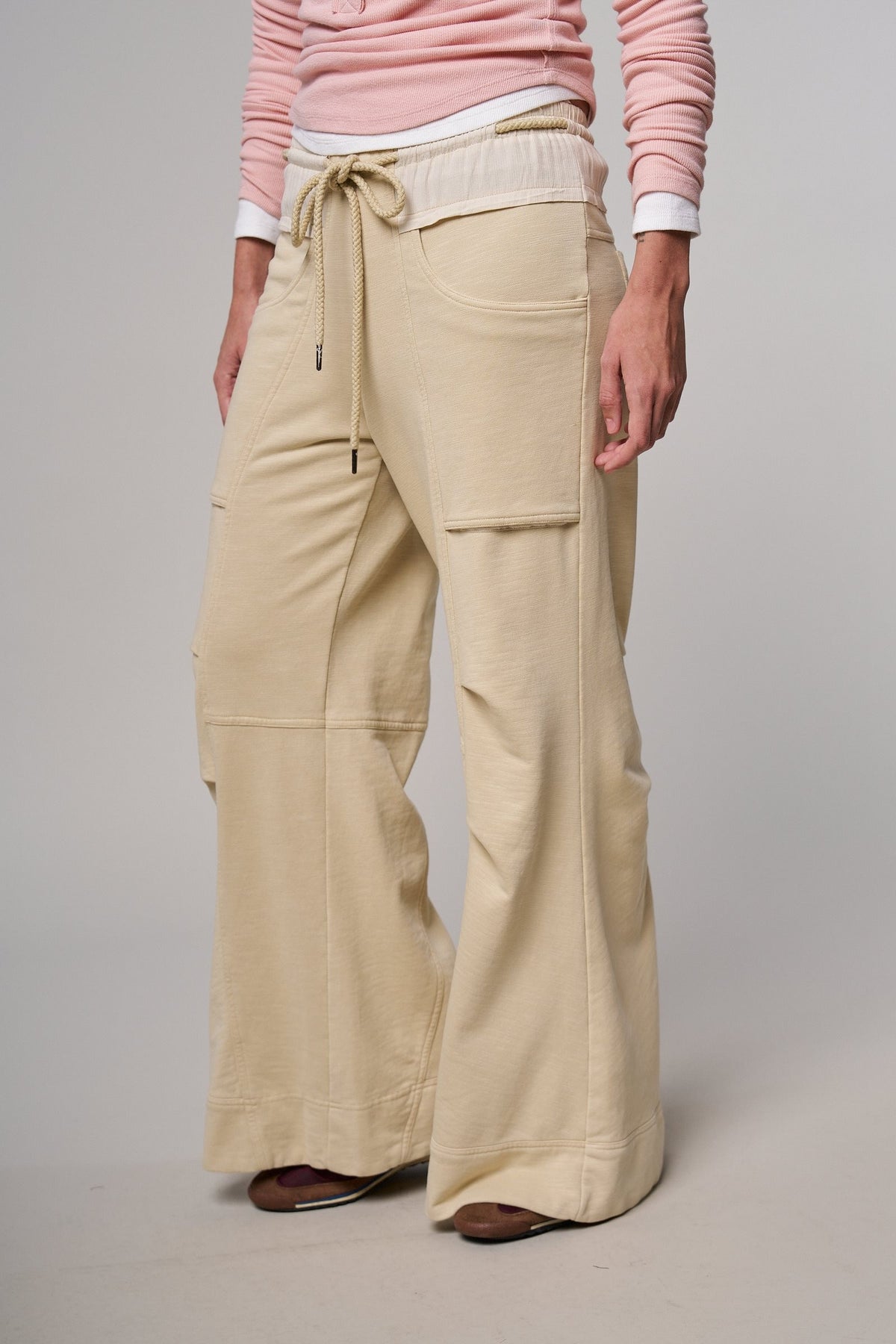 Drawstring Wide Lounge Pants in CREAM - Women's Casual Pants | Urban Daizy