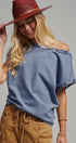 Grommet Trim Washed Cotton Boat Neck Top in VINTAGE NAVY - Women's T-Shirts & Polos | Urban Daizy