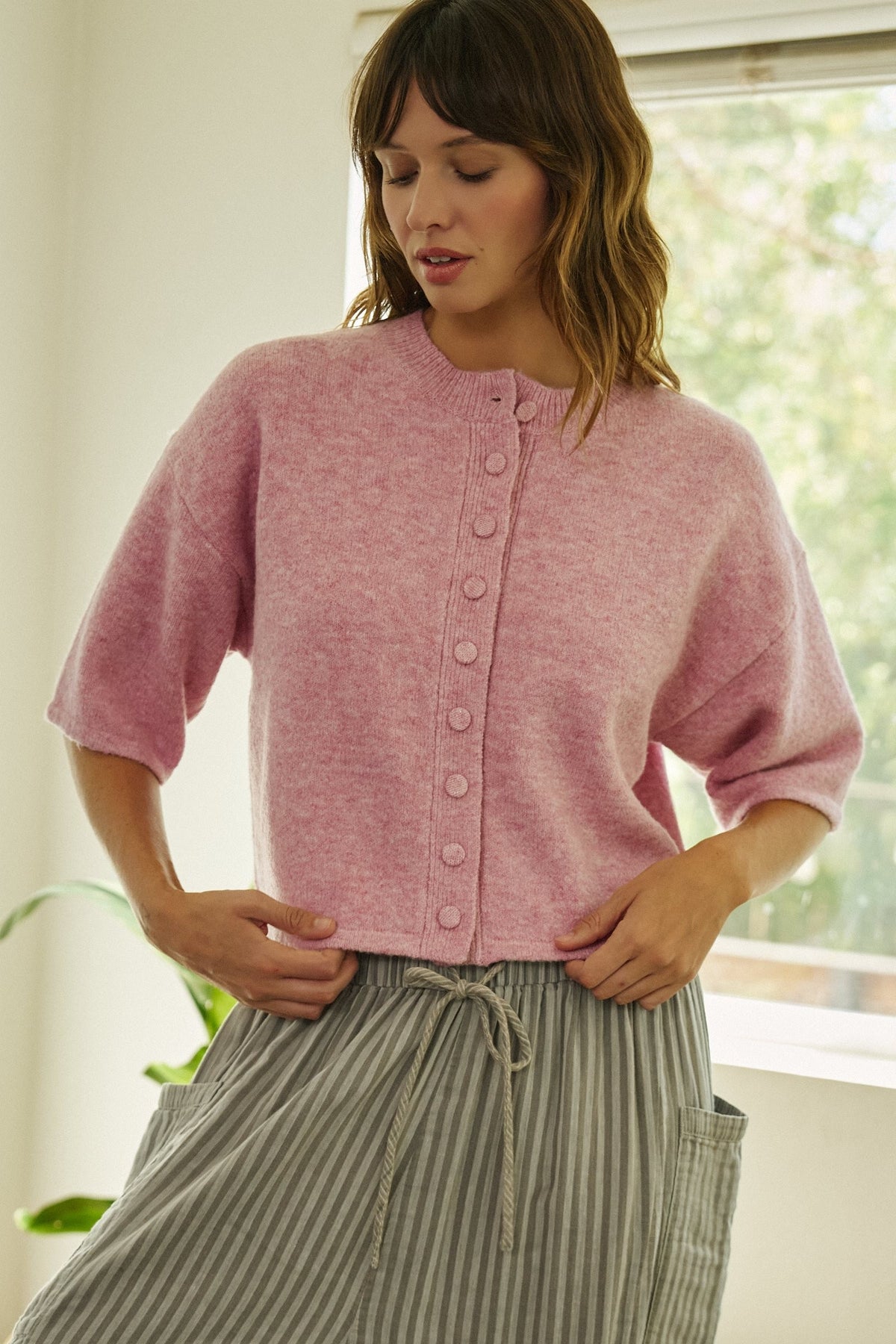 Soft Touch Elbow-Length Knit Cardigan in PINK - Women's Cardigans & Shrugs | Urban Daizy