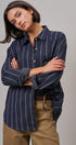 Oversized Striped Cotton Button-Down Shirt in NAVY - Women's Shirts & Blouses | Urban Daizy