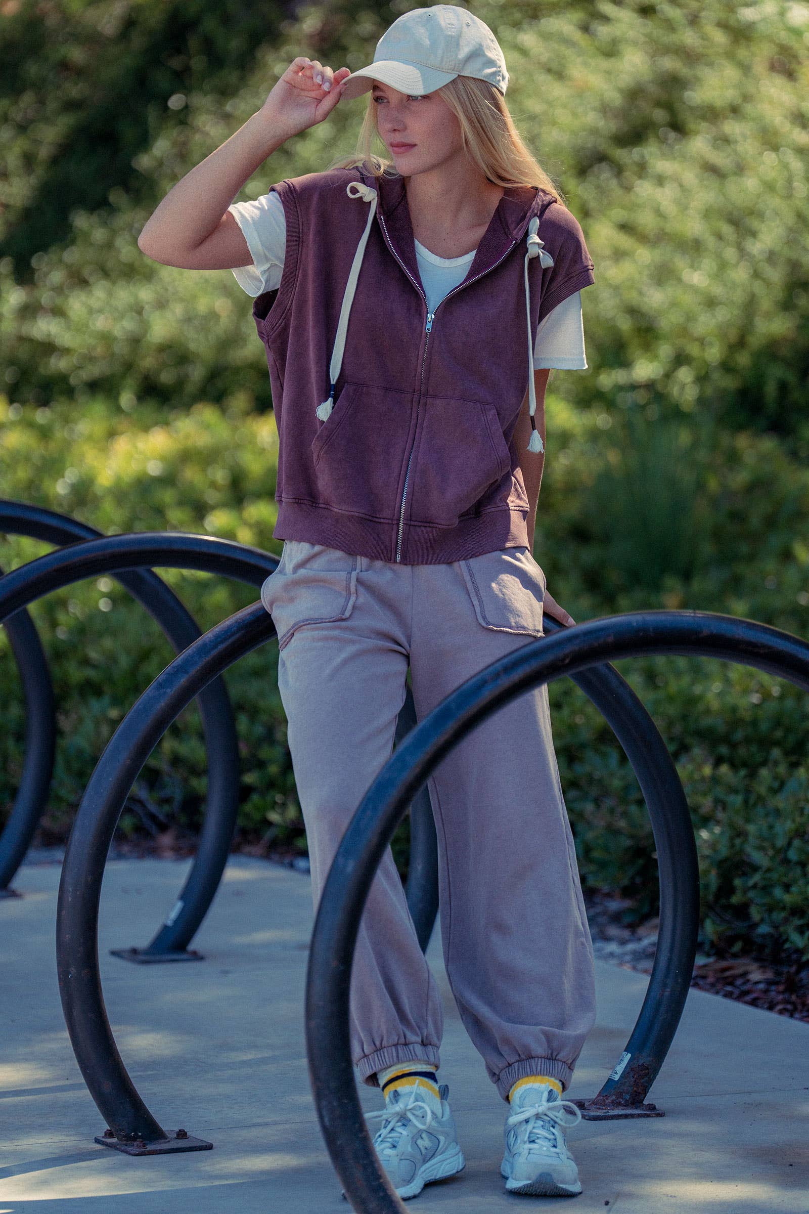 Vintage-Wash Sleeveless Terry Hoodie