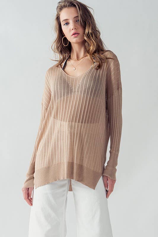 Urban Daizy Ribbed V-Neck Striped Tunic Top Black Tunic - Women's (UDZ-TP-00045) – alternate view 3