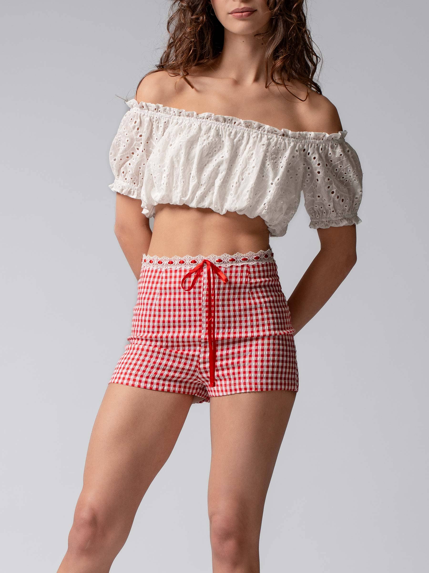 Urban Daizy Gingham Scallop Trim Shorts Brown Shorts - Women's (UDZ-PT-00474) – alternate view 16