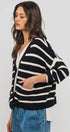 Urban Daizy Striped Cropped V Neck Embellished Button Cardigan Navy Ivory Cardigan - Women's (UDZ-KN-00501) – alternate…