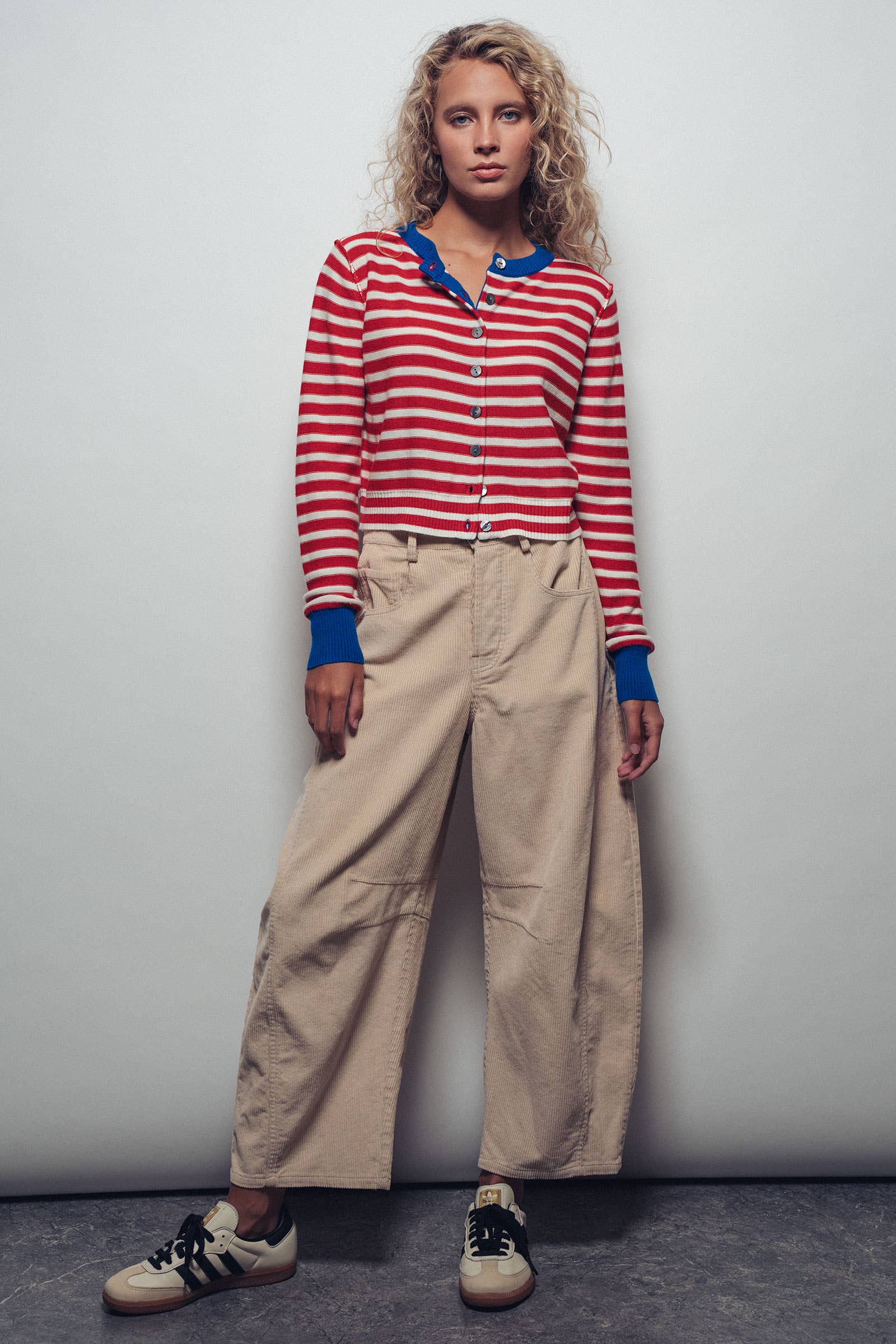 Striped Knit Cropped Button-Up Cardigan