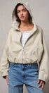 Oversized Hooded Zip-Front Cotton Jacket in KHAKI - Women's Jackets & Blazers | Urban Daizy