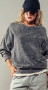 Urban Daizy Oversized Vintage Wash Ribbed Cotton Sweater Charcoal Sweatshirt - Women's (UDZ-KN-00544)