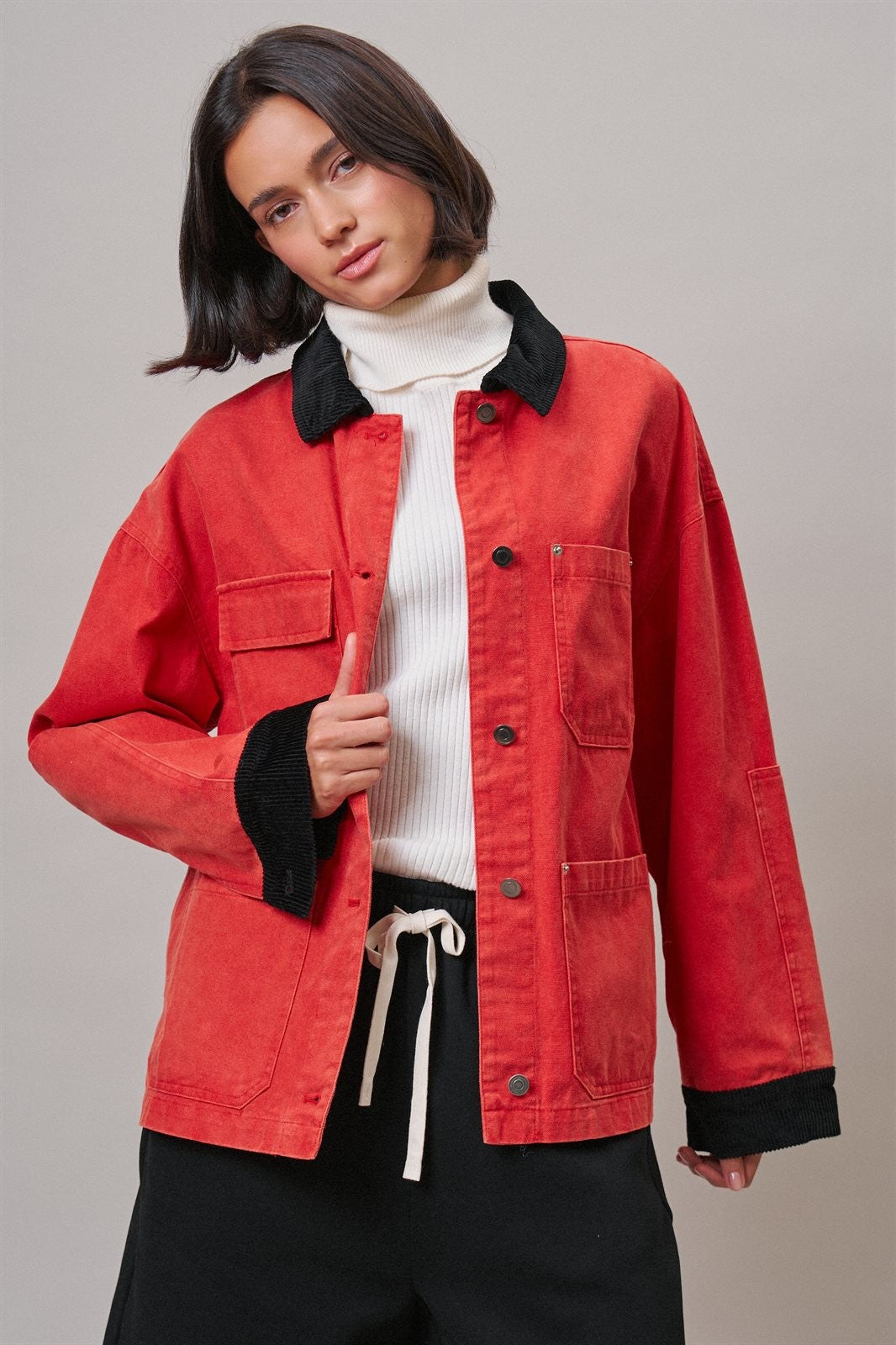 Oversized Utility Barn Jacket in RED - Women's Jackets & Blazers | Urban Daizy