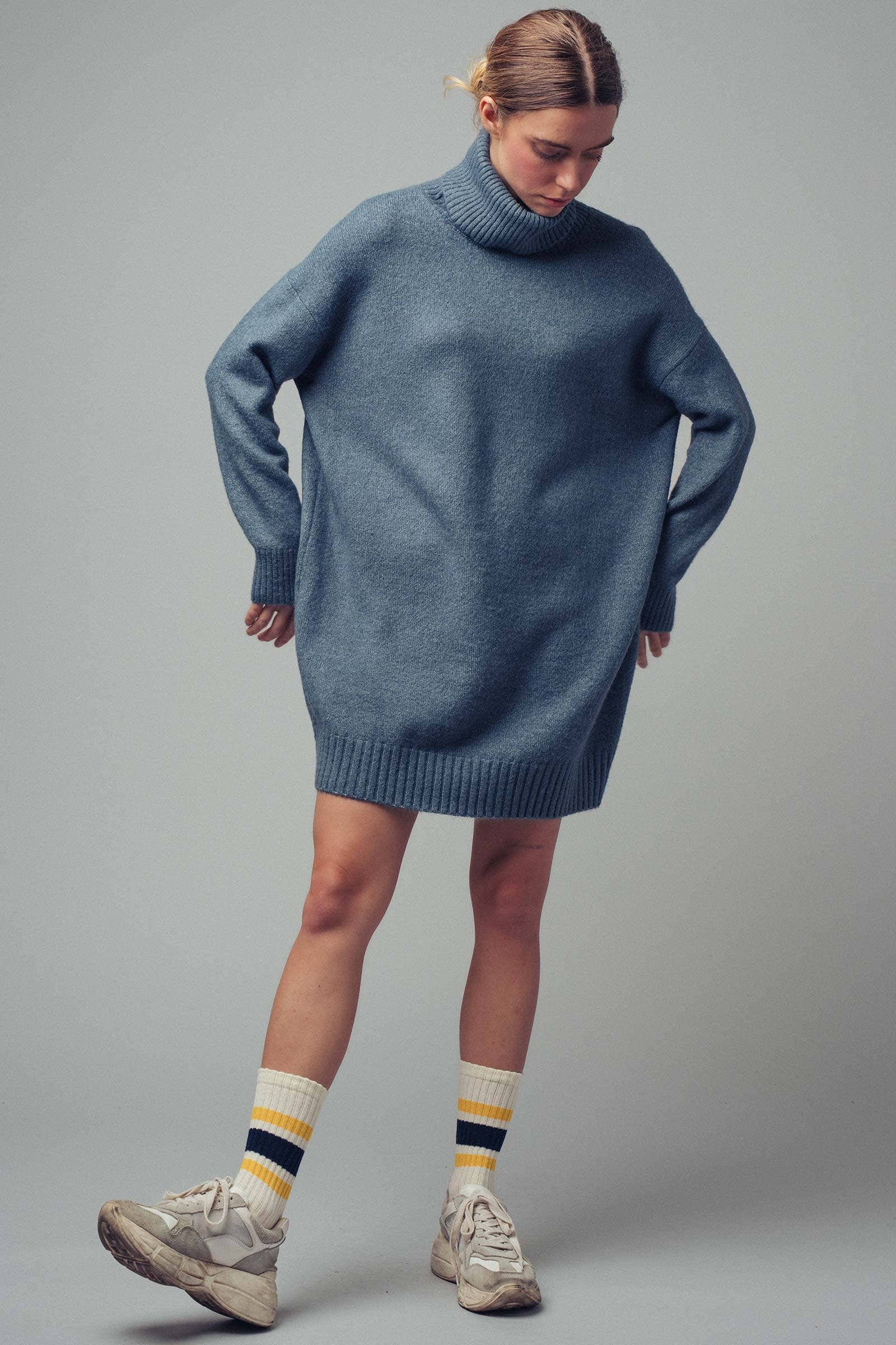 Oversized Turtleneck Ribbed Knit Sweater Dress
