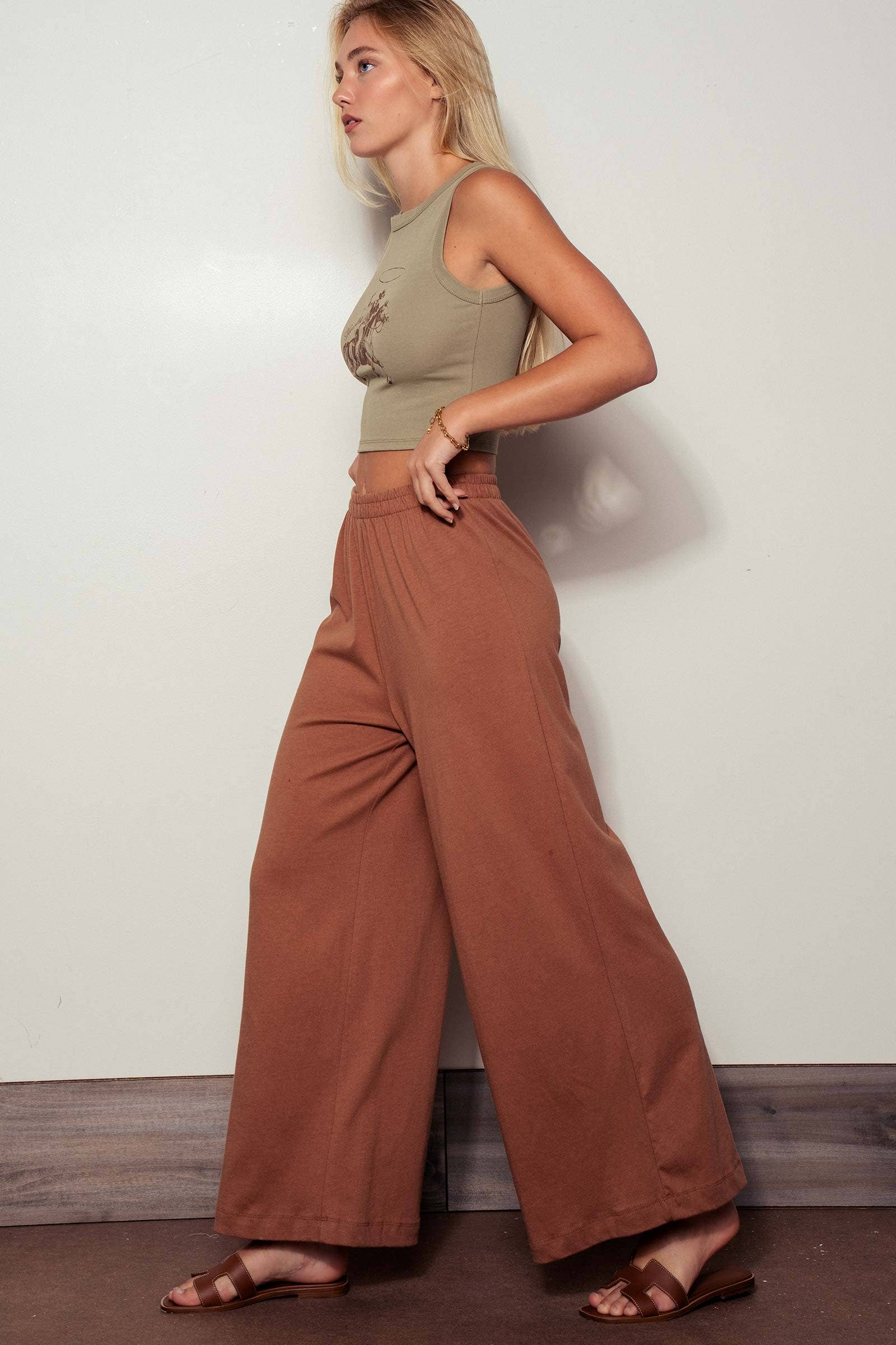 Urban Daizy Elastic Waist Wide Leg Knit Pants Nutshell Pants - Women's (UDZ-TP-00812) – alternate view 7