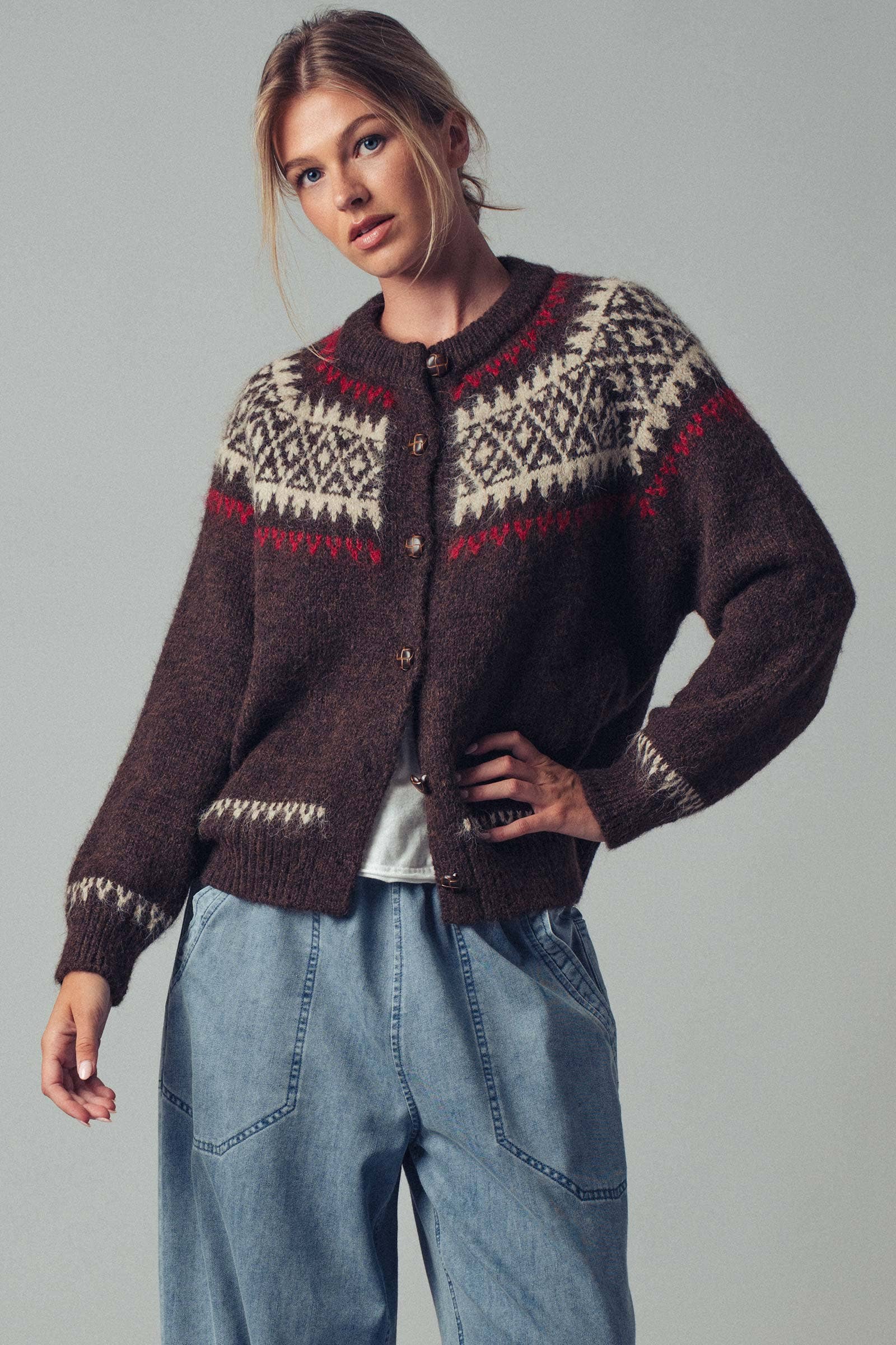 Urban Daizy Fair Isle Nordic Toggle Knit Cardigan Ivory Cardigan - Women's (UDZ-PT-00355) – alternate view 7