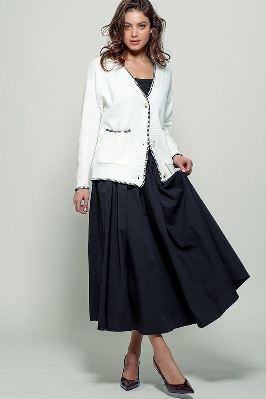 Urban Daizy Contrast Stitch Button Front Relaxed Knit Cardigan Ivory Cardigan - Women's (UDZ-KN-00413) – alternate view 7