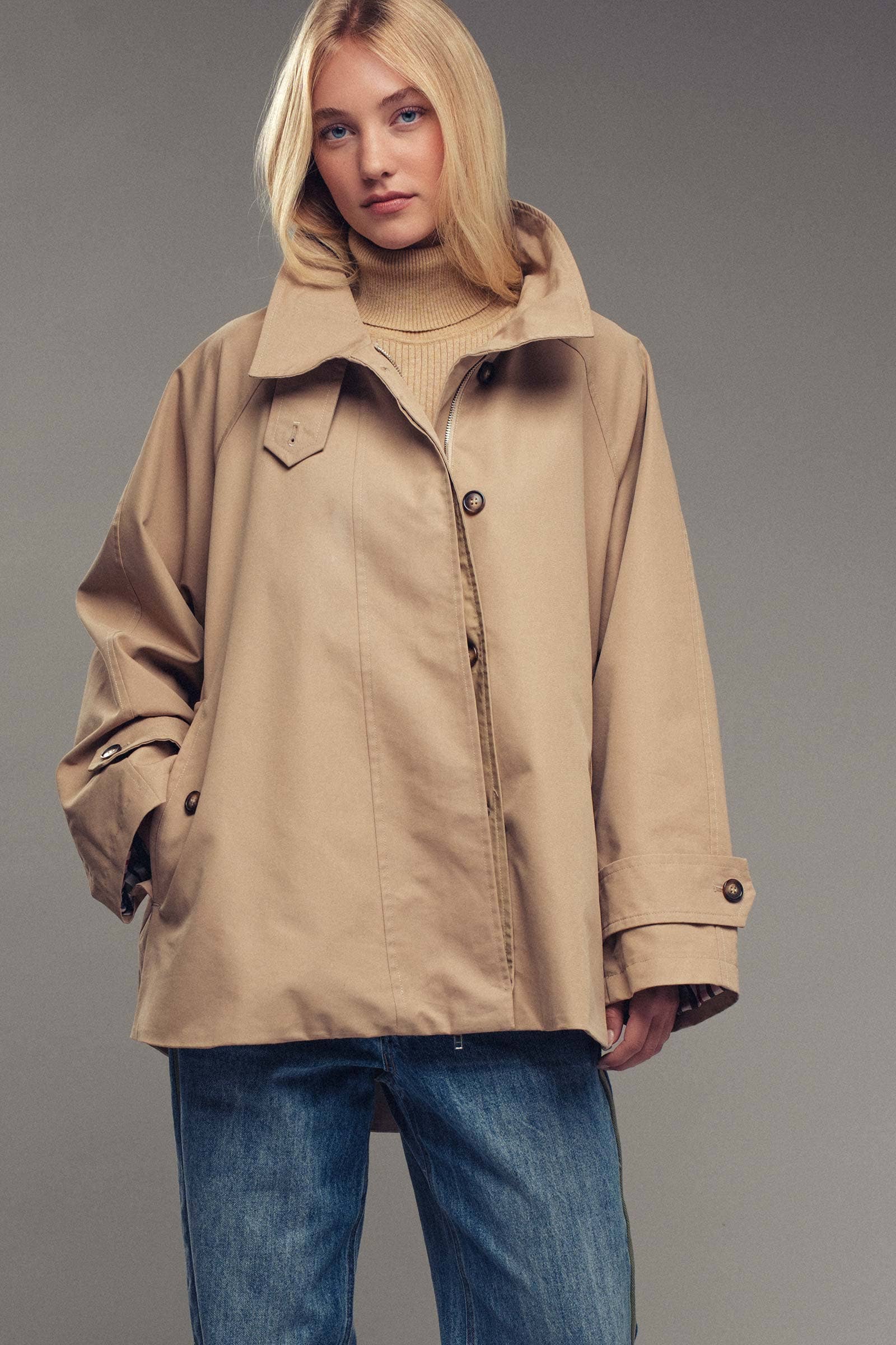 Urban Daizy Modern A-Line Trench Jacket Navy Jacket - Women's (UDZ-TP-00812) – alternate view 19