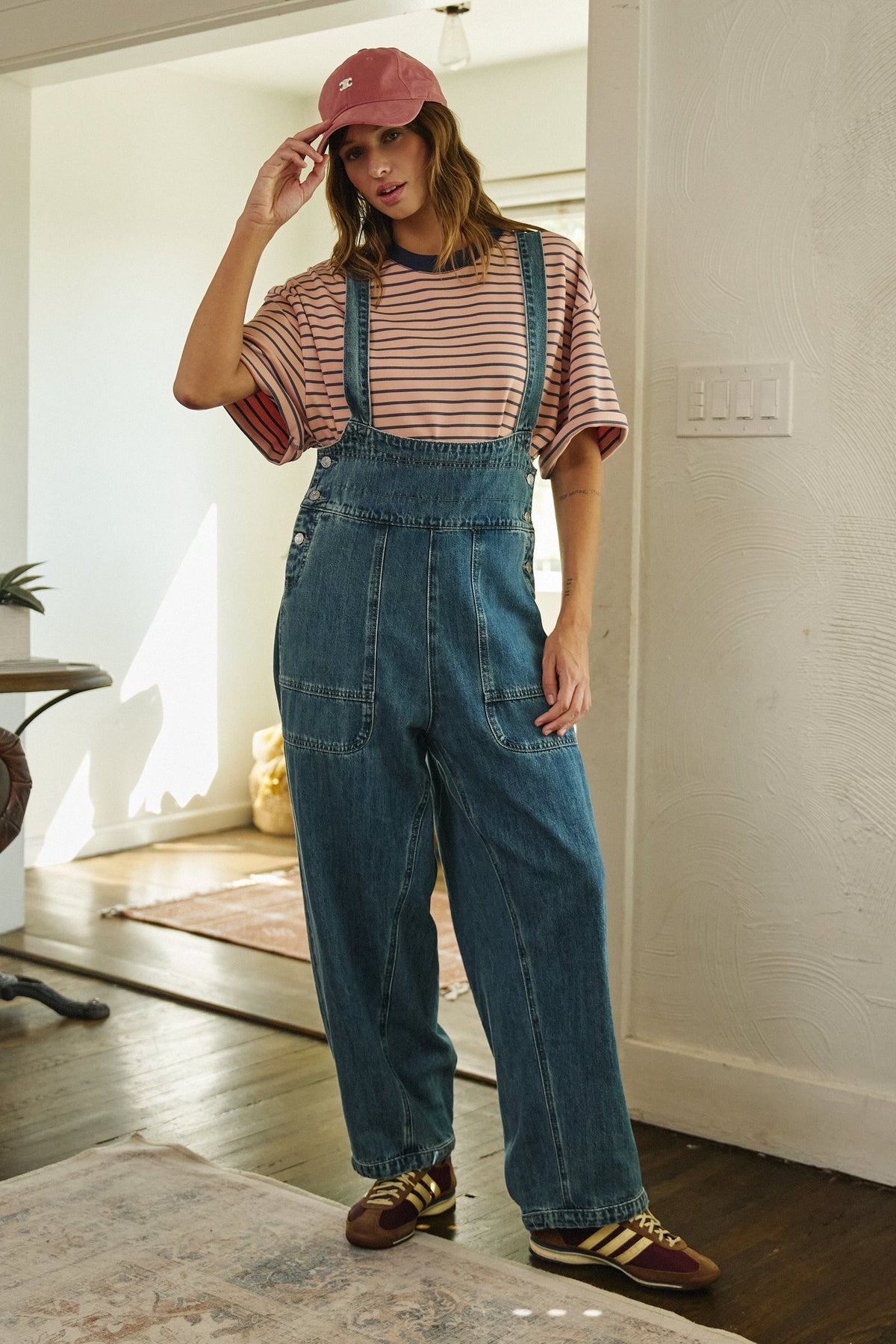 Wide Leg Denim Overalls with Utility Pockets in DENIM - Women's Jumpsuits | Urban Daizy
