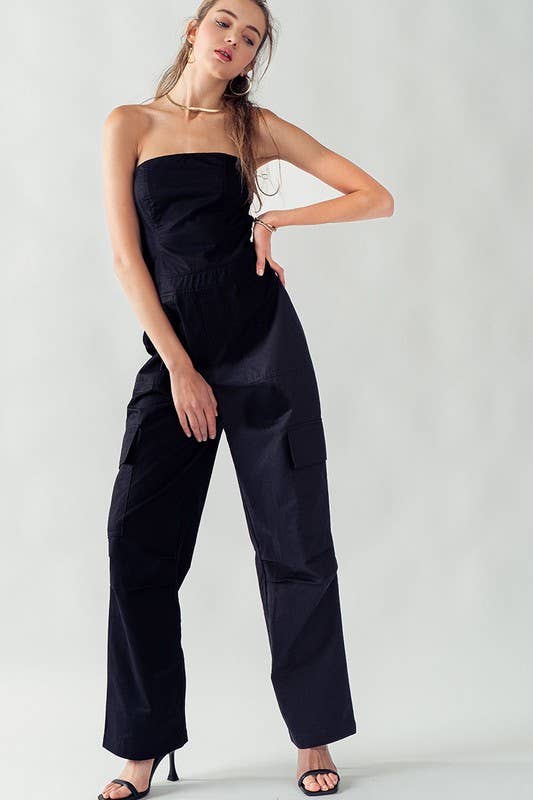 Urban Daizy Strapless Wide Leg Cargo Pocket Artisanal Jumpsuit Moss Jumpsuit - Women's (UDZ-JR-00002) – alternate view 19