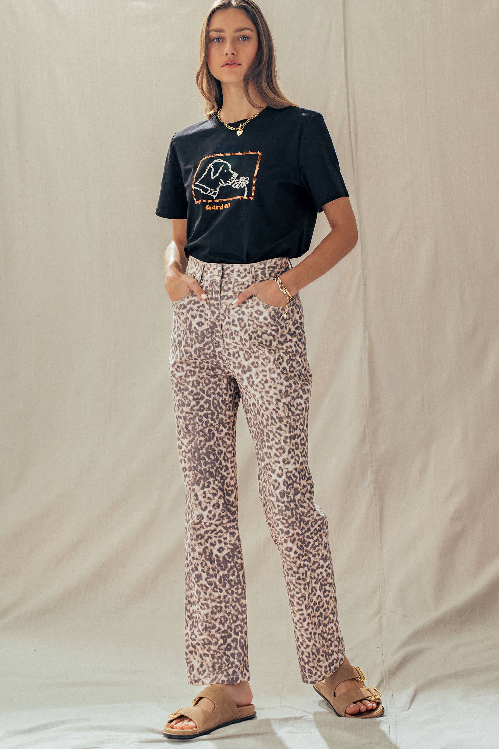 Leopard Print High-Rise Straight-Leg Pants