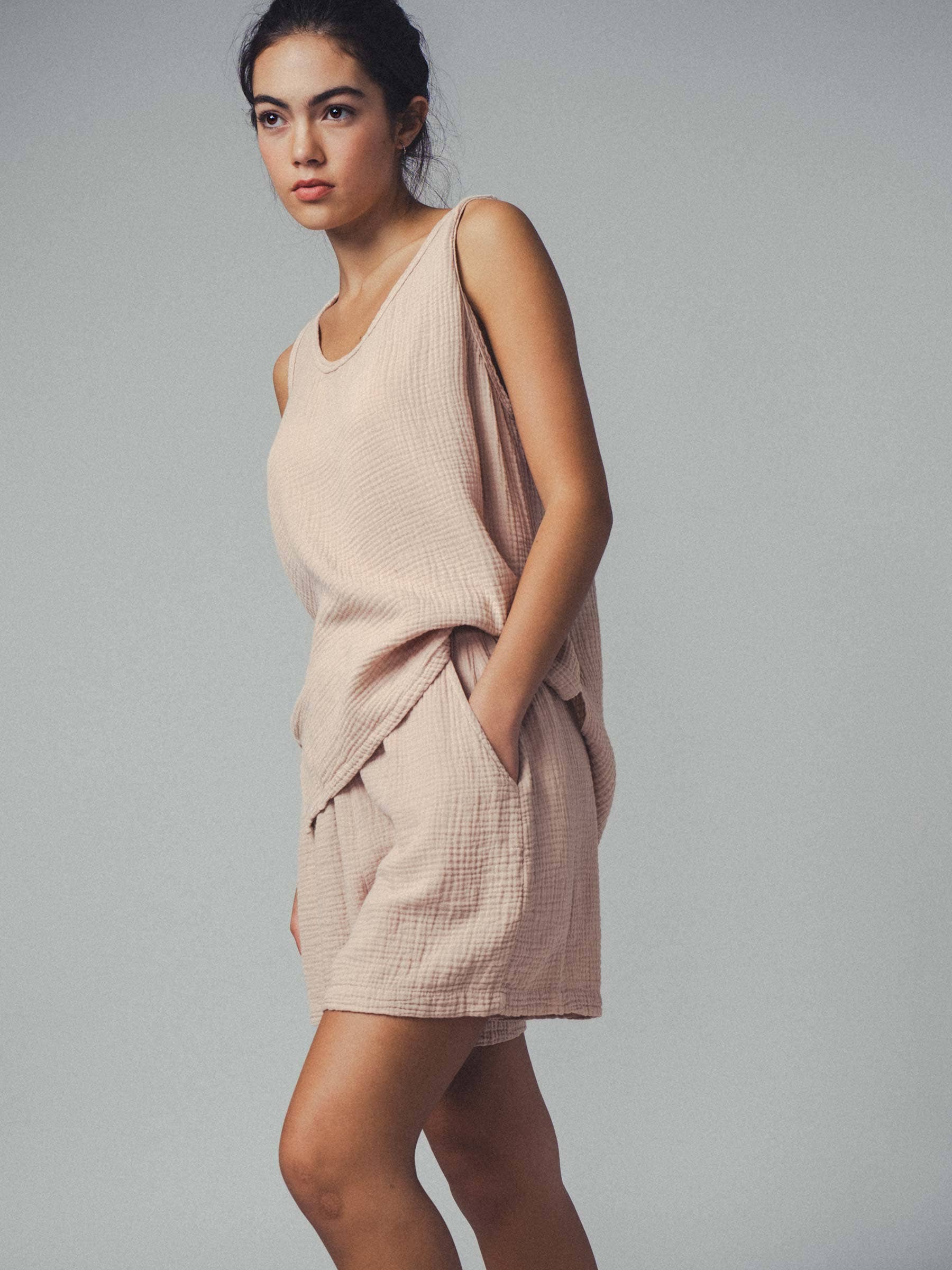 Urban Daizy Vintage Washed Bubble Gauze Lounge Shorts Black Lounge Shorts - Women's (UDZ-PT-00258) – alternate view 6