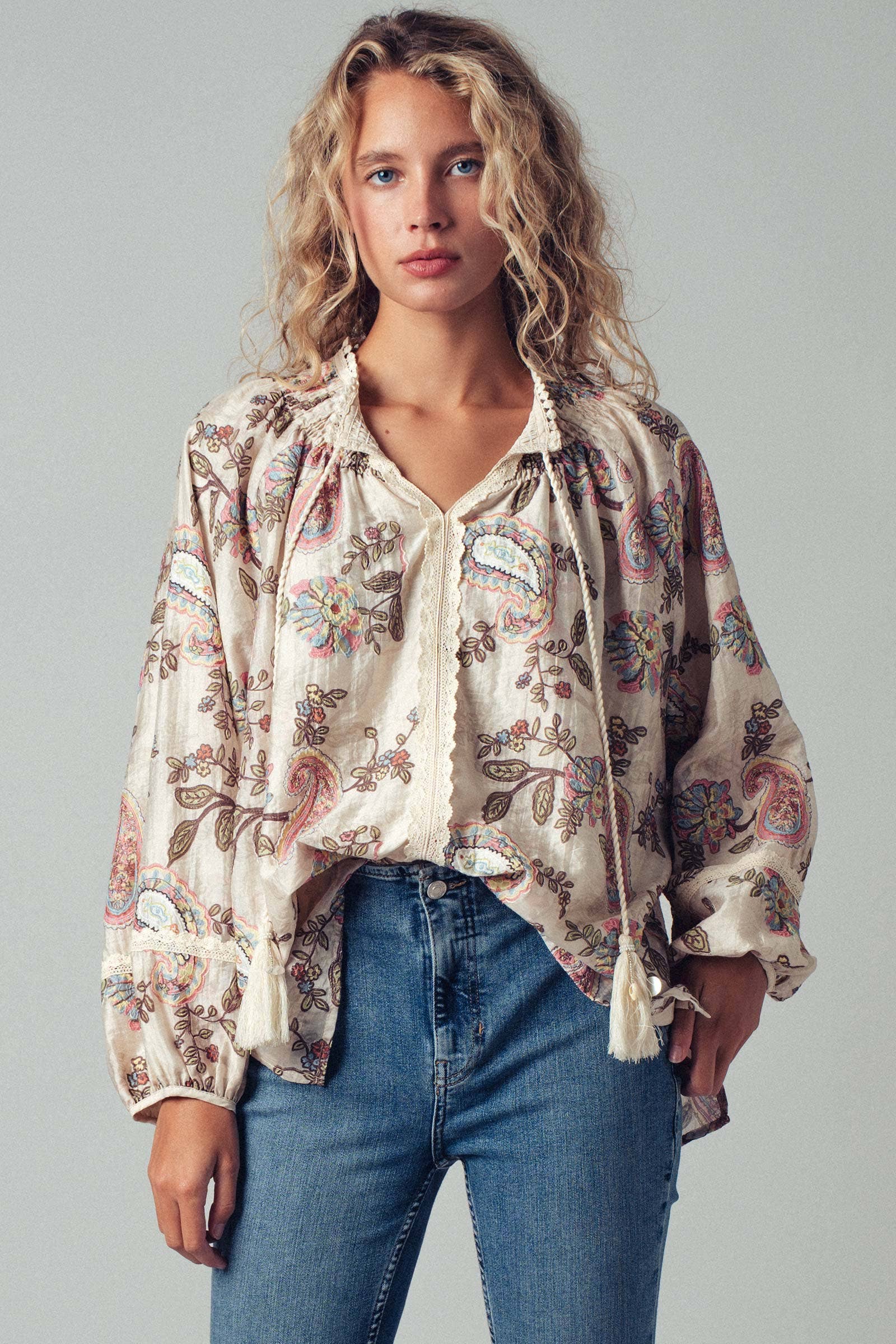Urban Daizy Embroidered Boho Paisley Blouse Top Multi Blouse - Women's (UDZ-KN-00652) – alternate view 4