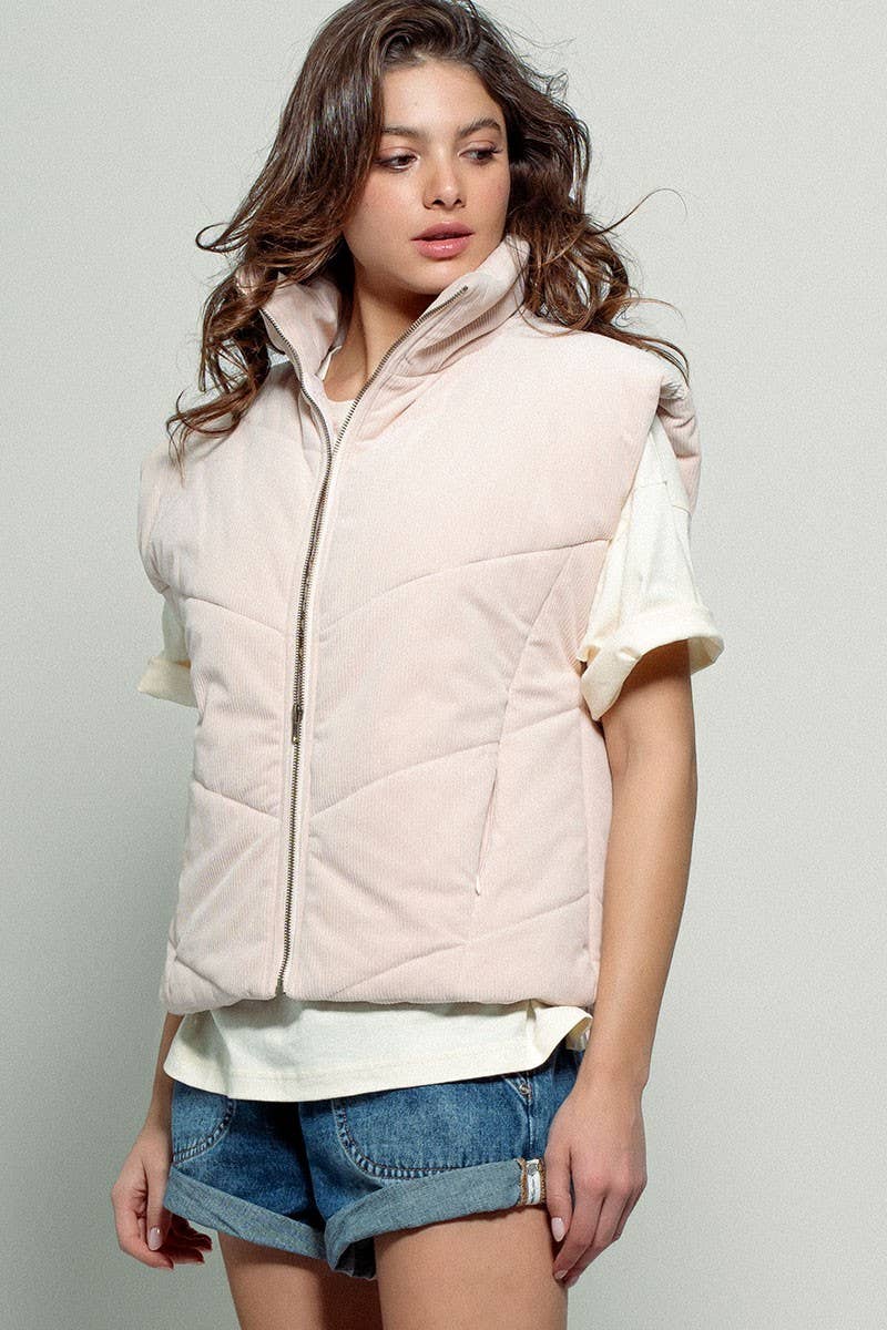 Urban Daizy Sleeveless Corduroy Toggle Hem Puff Vest Charcoal Outerwear Vest - Women's (UDZ-OT-00072) – alternate view 13