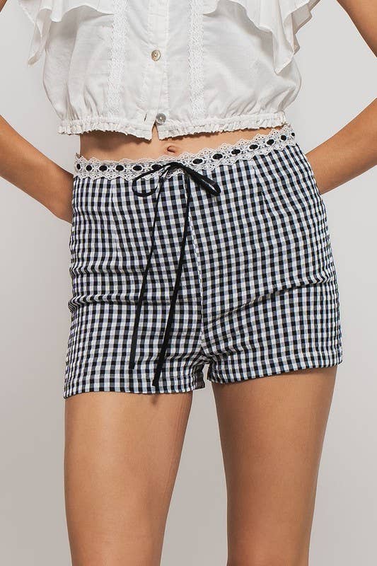 Urban Daizy Gingham Scallop Trim Shorts Brown Shorts - Women's (UDZ-PT-00474) – alternate view 29