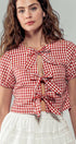 Urban Daizy Gingham Triple Bow Puff Sleeve Crop Top Pink Blouse - Women's (UDZ-TP-01033) – alternate view 28