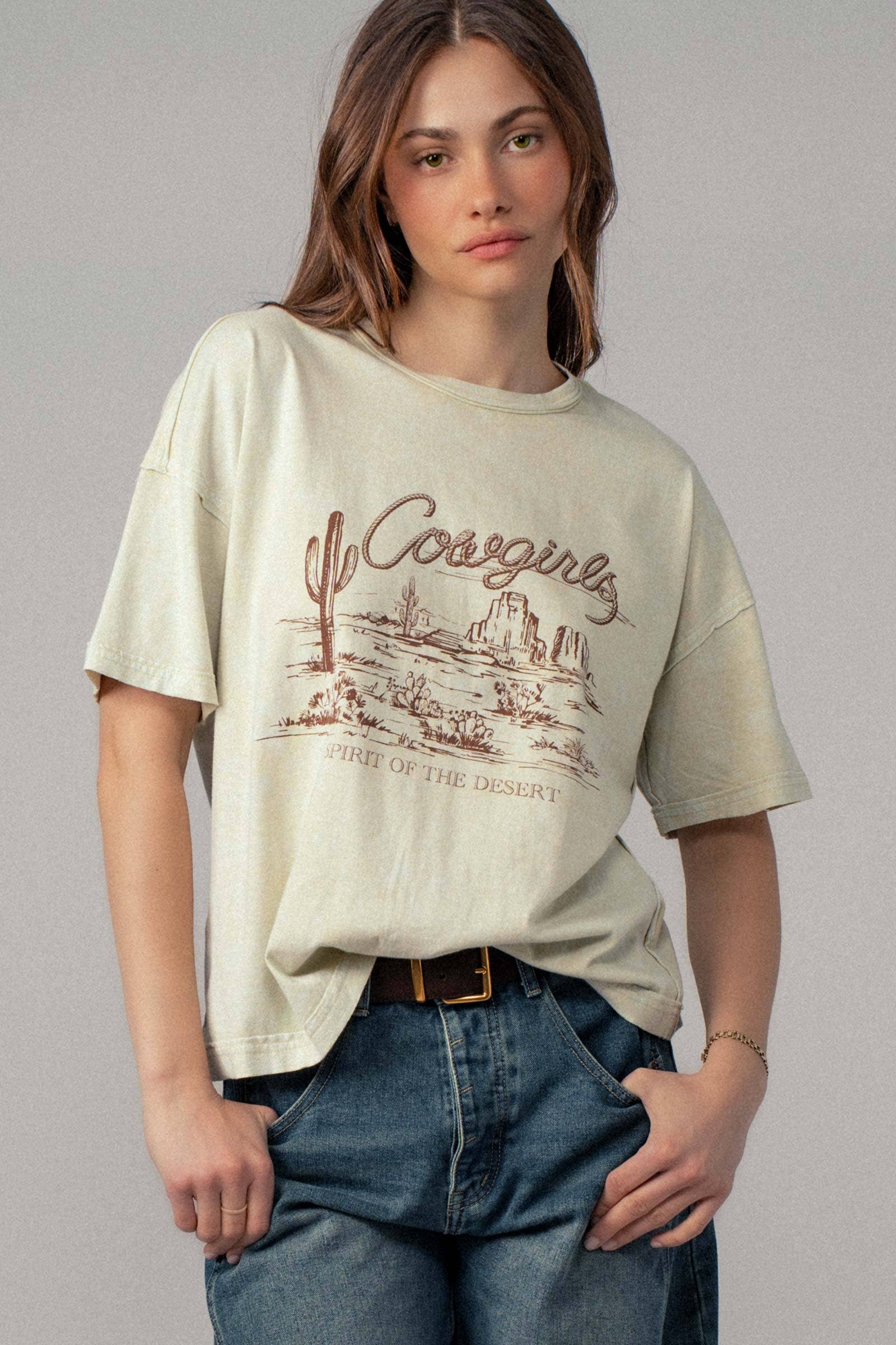 Urban Daizy Cowgirls spirit of the desert graphic Tee Oatmeal Screen Printed T-Shirt - Women's (UDZ-TP-00812) – alternate view 2