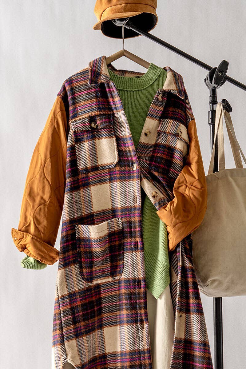 Plaid Patchwork Longline Coat