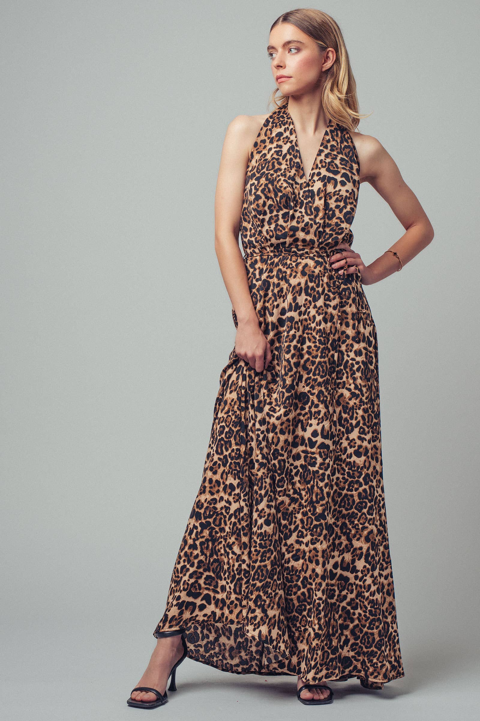 Urban Daizy Open Back Leopard Print Halter Maxi Dress Brown Dress - Women's (UDZ-KN-00657) – alternate view 3