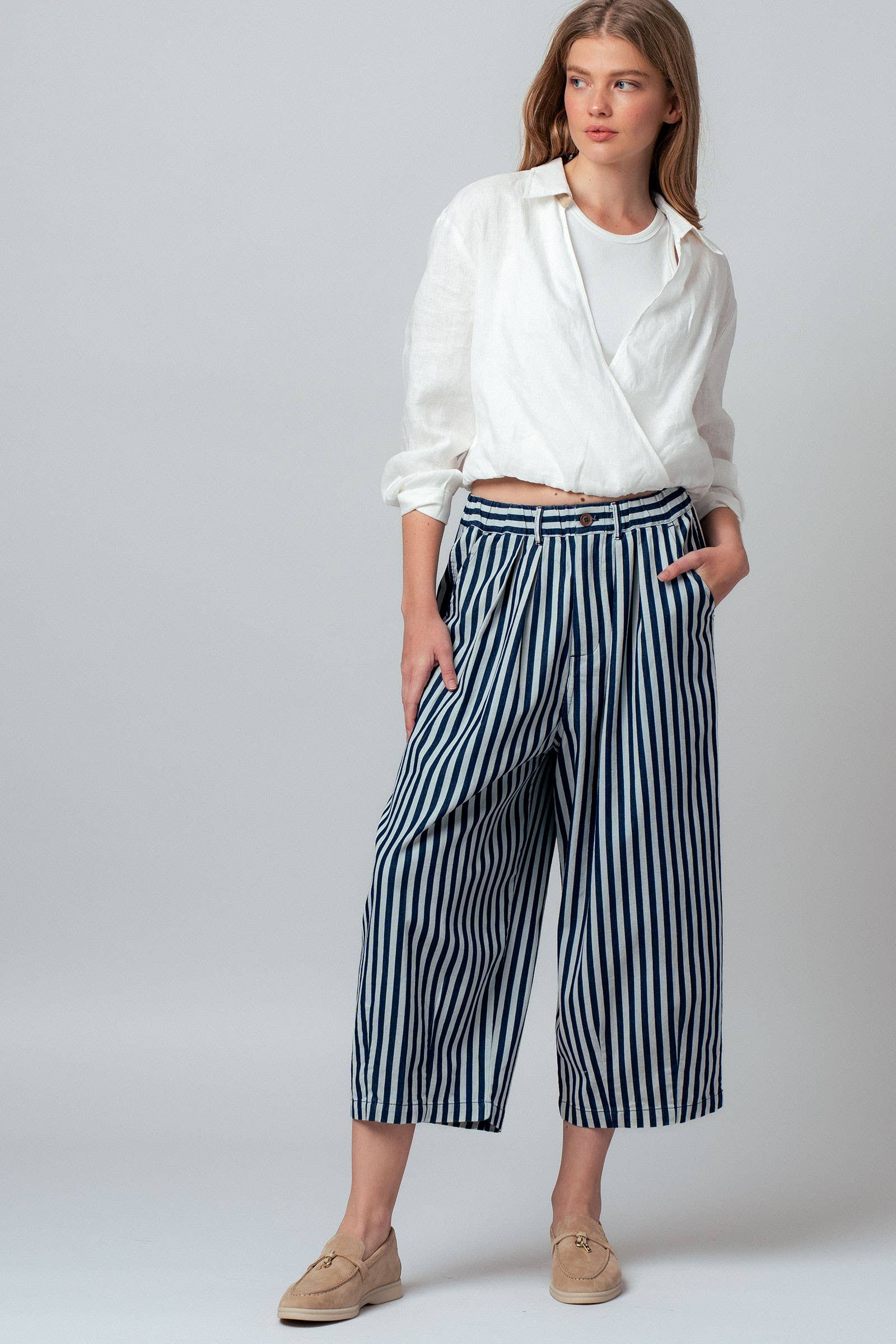 Collared Linen Wrap Crop Top