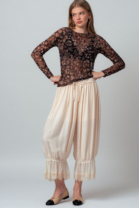 Boho Lace Trim Summer Linen Pants in IVORY - Women's Pants | Urban Daizy