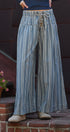 Striped Denim Wide Leg Palazzo Pants Vintage Wash Boho Coast in LT DENIM - Women's Casual Pants | Urban Daizy