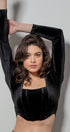 Urban Daizy Velvet Corset Hem Cropped Long Sleeve Top Black Blouse - Women's (TNTP3742-Black) – alternate view