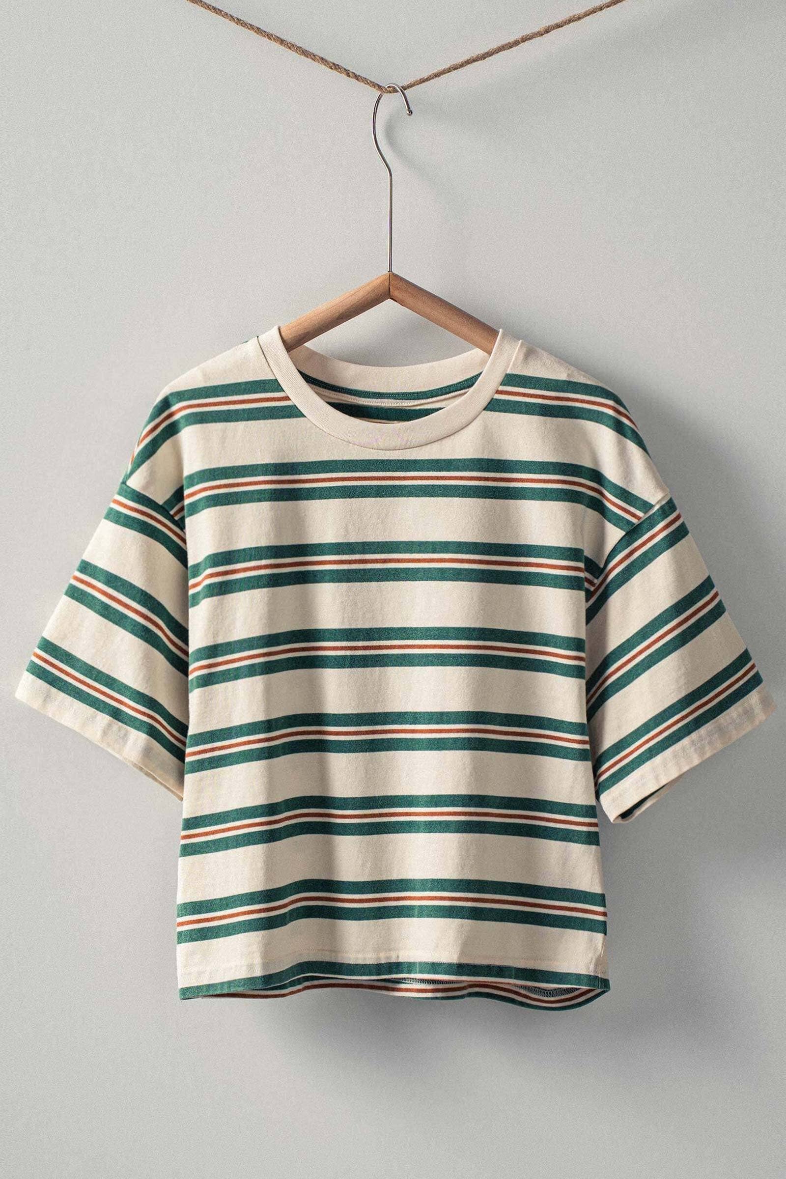 Vintage Washed Striped Cotton Crop Tee