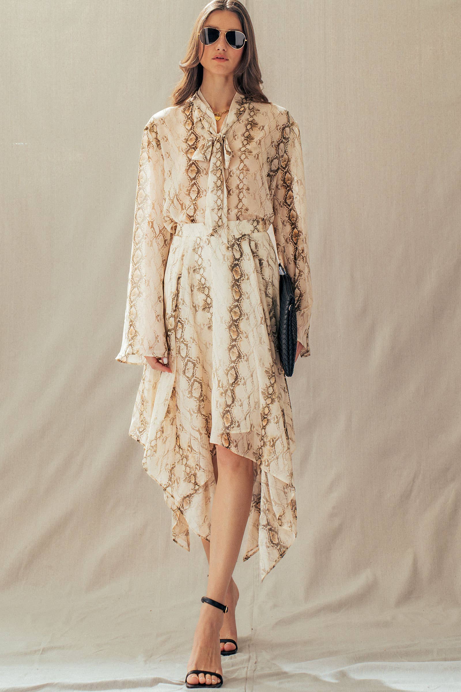 Urban Daizy Snake Print Tie Neck Blouse Long Sleeve Cream-Multi Blouse - Women's (UDZ-TP-01051) – alternate view 9