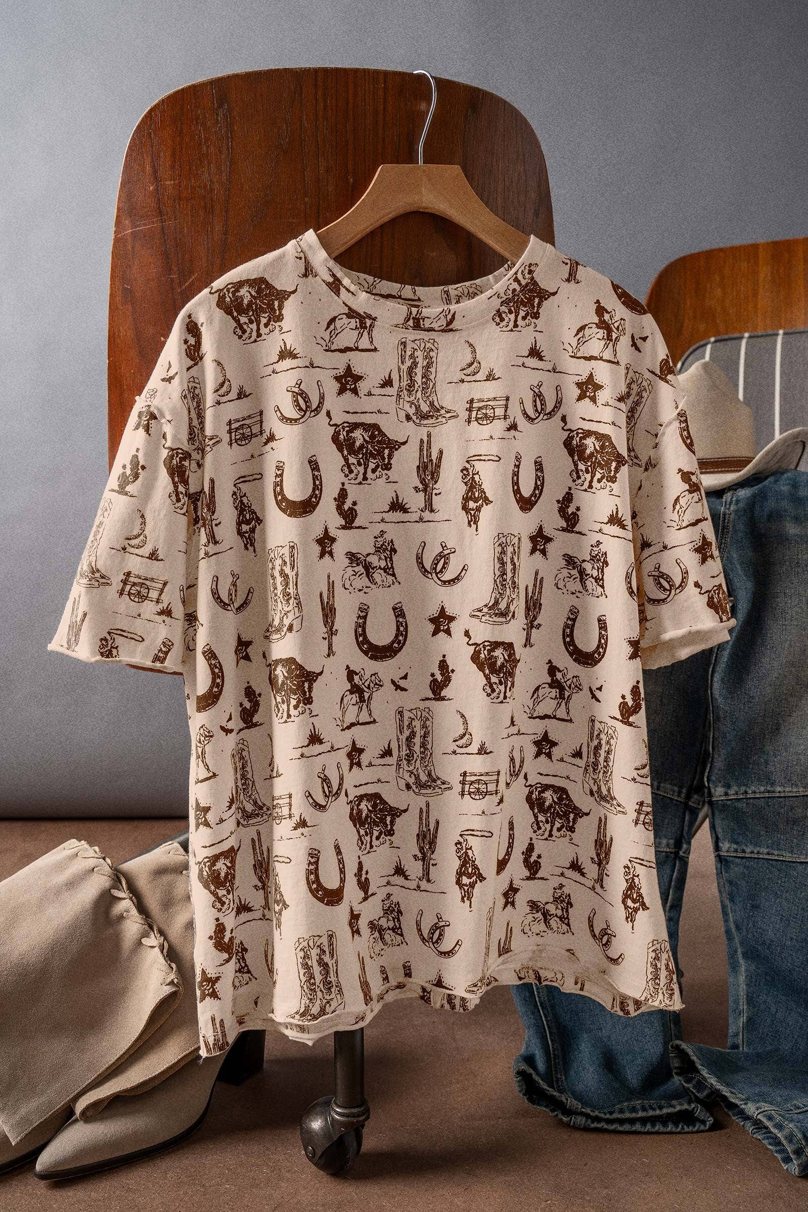 Urban Daizy Western Graphic Print Relaxed Fit Tee Blue T-Shirt - Women's (UDZ-DR-00390) – alternate view 6