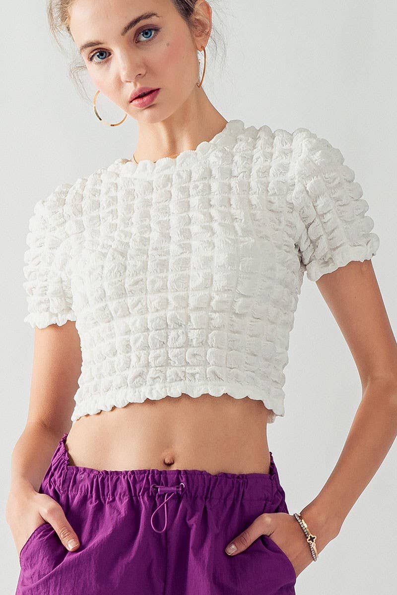 Bubble Popcorn Textured Crop Top