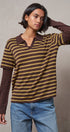 Striped Collared Layered Polo Top in BROWN - Women's Sweaters | Urban Daizy