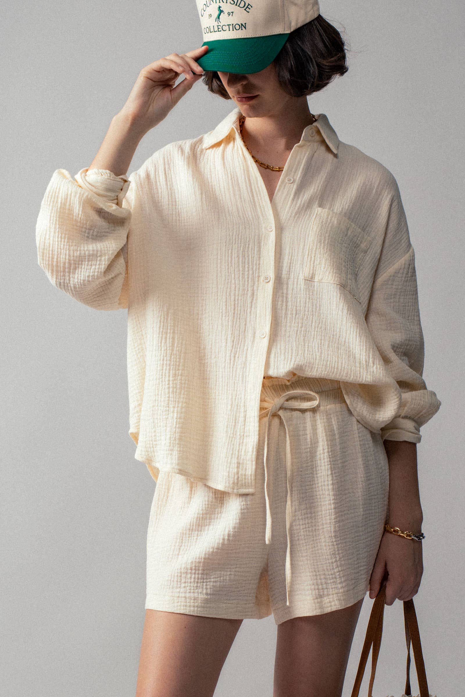 Crinkle Cotton Gauze Resort Button-Up Set